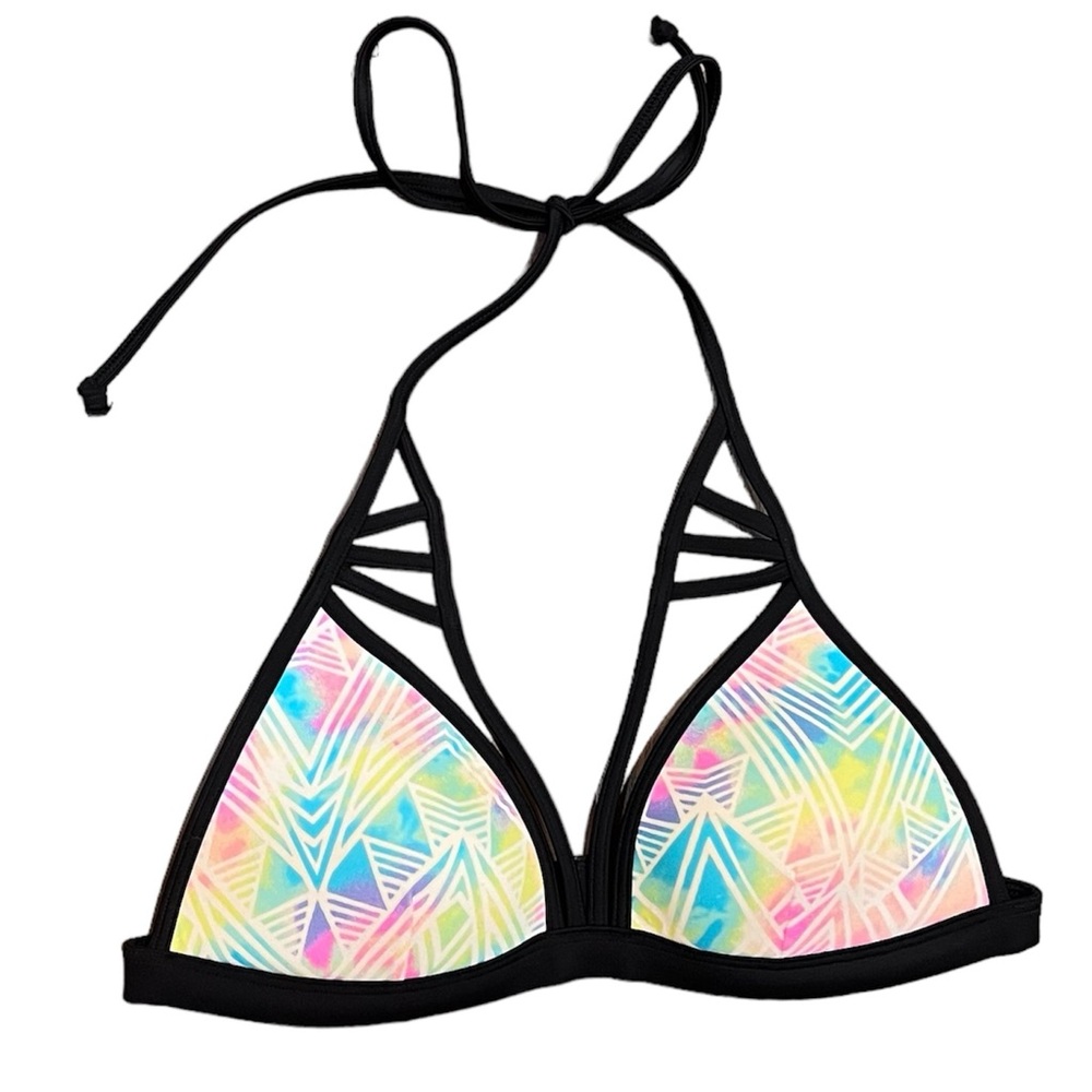 PINK Victoria’s Secret neon multicolor strappy triangle halter bikini top swim